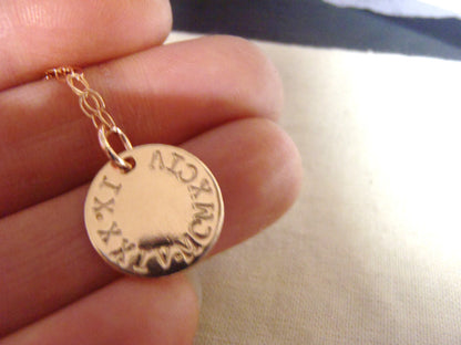 Rose gold Roman numeral necklace personalized 14k gold fill anniversary gift for her - Drake Designs Jewelry