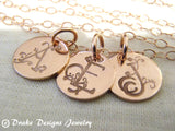 rose gold fancy initial necklace 14k gold fill personalized with ornate initial - Drake Designs Jewelry