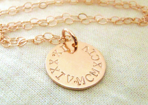 Rose gold Roman numeral necklace personalized 14k gold fill anniversary gift for her - Drake Designs Jewelry