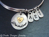 Personalized grandma bracelet - mixed metal bangle with grandkids initials - Drake Designs Jewelry