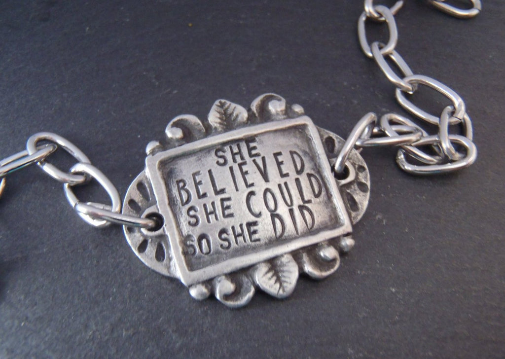 she believed she could so she did - Inspirational bracelet - Drake Designs Jewelry
