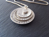 Layered mom necklace with names. Hand crafted from solid Sterling silver, slightly concave with a heart nestled at the center - Drake Designs Jewelry