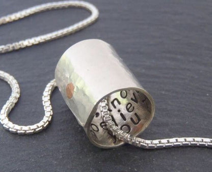 Sterling silver Secret Message necklace personalized for him or her - Drake Designs Jewelry
