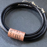 I am the storm leather bracelet hand made with copper charm. drake designs jewelry