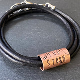 I am the storm leather bracelet hand made with copper charm. drake designs jewelry