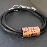 I am the storm leather bracelet hand made with copper charm. drake designs jewelry