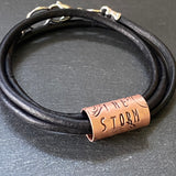 I am the storm leather bracelet hand made with copper charm. drake designs jewelry
