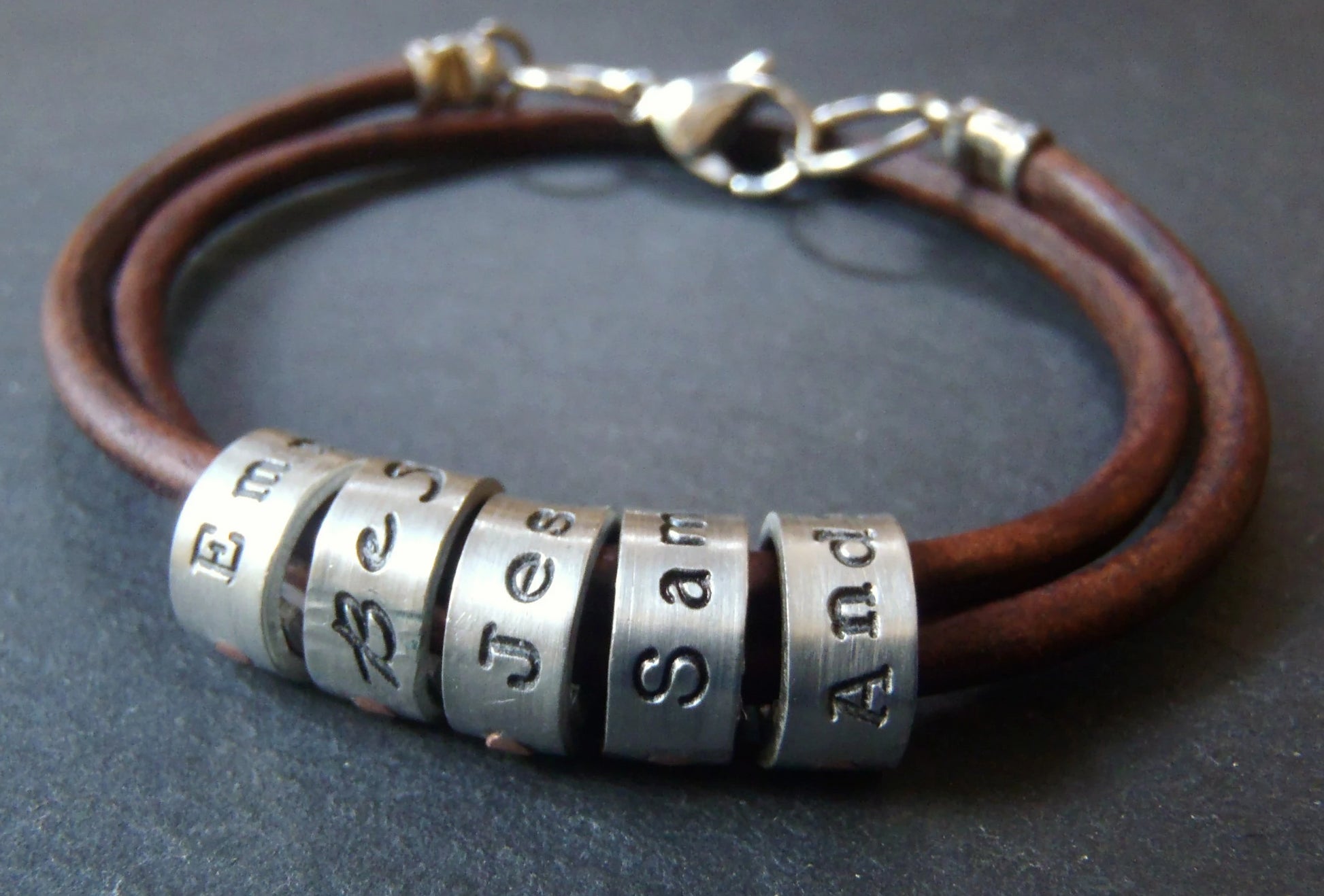 Mens Personalized leather bracelet with name charms - Drake Designs Jewelry