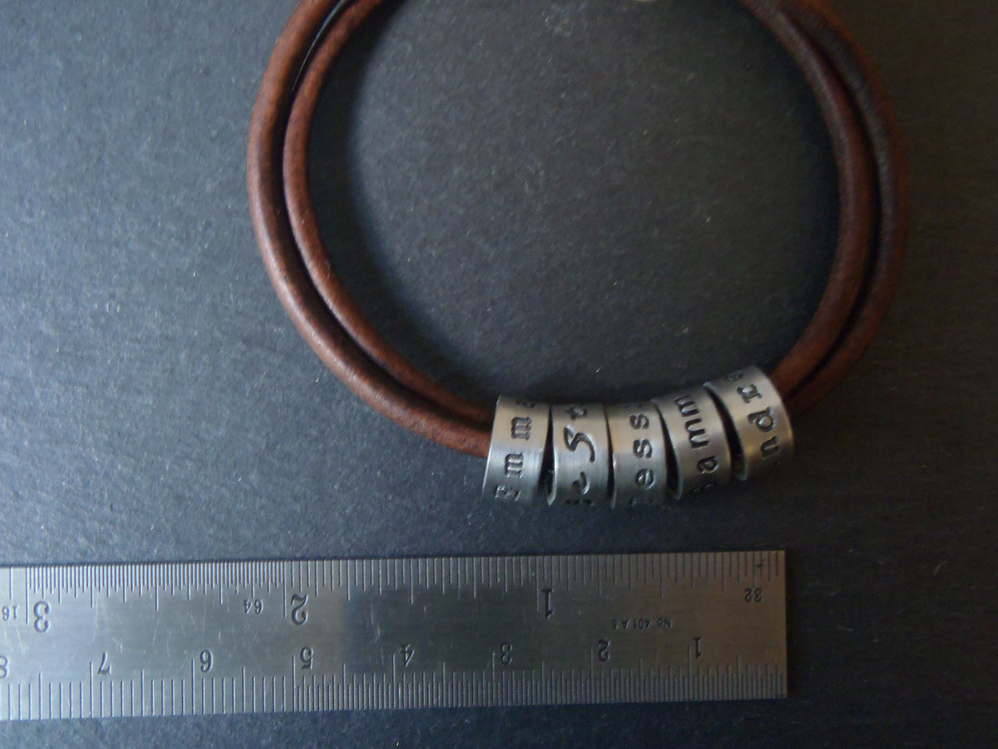 Personalized leather bracelet with name charms - Drake Designs Jewelry