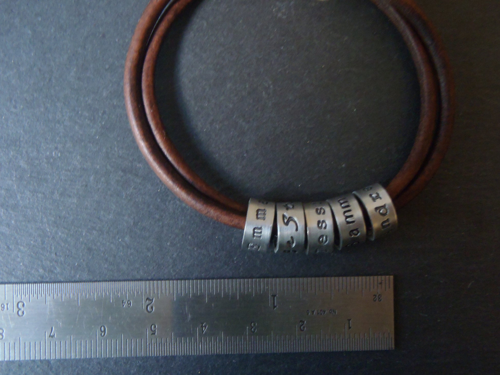 Personalized leather bracelet with name charms - Drake Designs Jewelry