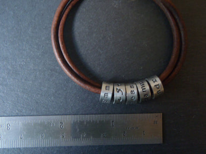 Personalized leather bracelet with name charms - Drake Designs Jewelry