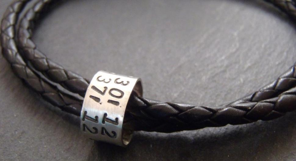 Coordinates bracelet for men leather and Sterling silver with custom latitude longitude