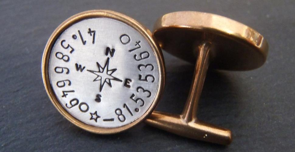 Personalized cufflinks with coordinates for men